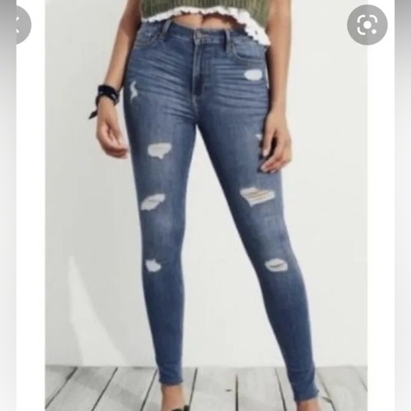 HOLLISTER High Rise Super Skinny Distressed Raw Hem Jeans, Size W24/L28, GUC. - Picture 10 of 10